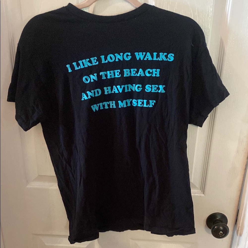 Black Graphic Tee with Blue Text